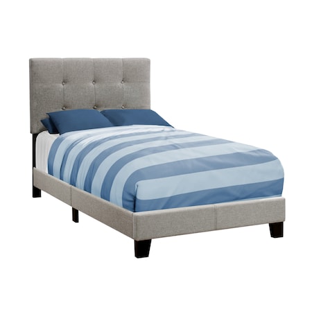 Monarch Specialties Bed, Twin Size, Platform, Teen, Frame, Upholstered, Linen Look, Wood Legs, Grey, Transitional I 5920T